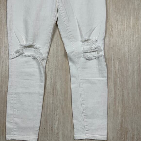 Abercrombie & Fitch Curve High Rise Super Skinny Ankle White Distressed Jeans 27 - Picture 3 of 13